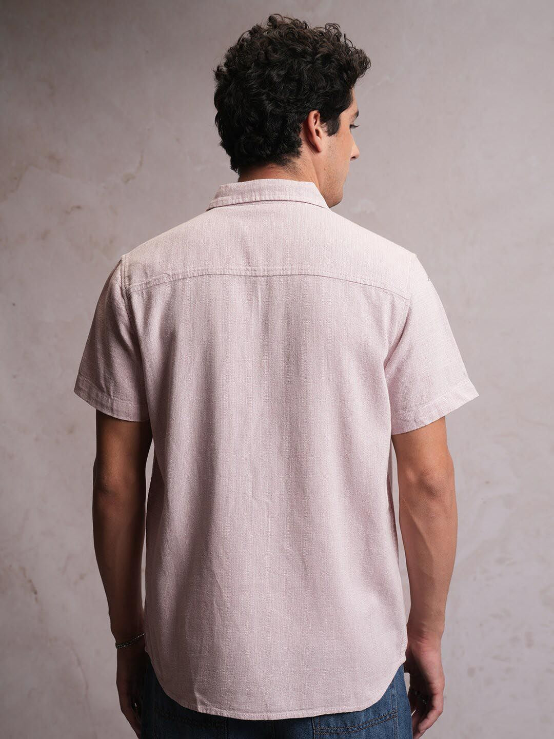 Locomotive Men Light Pink Dobby Textured Checked Utility Pocket Regular Shirt