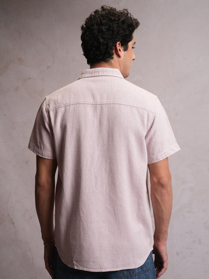 Locomotive Men Light Pink Dobby Textured Checked Utility Pocket Regular Shirt