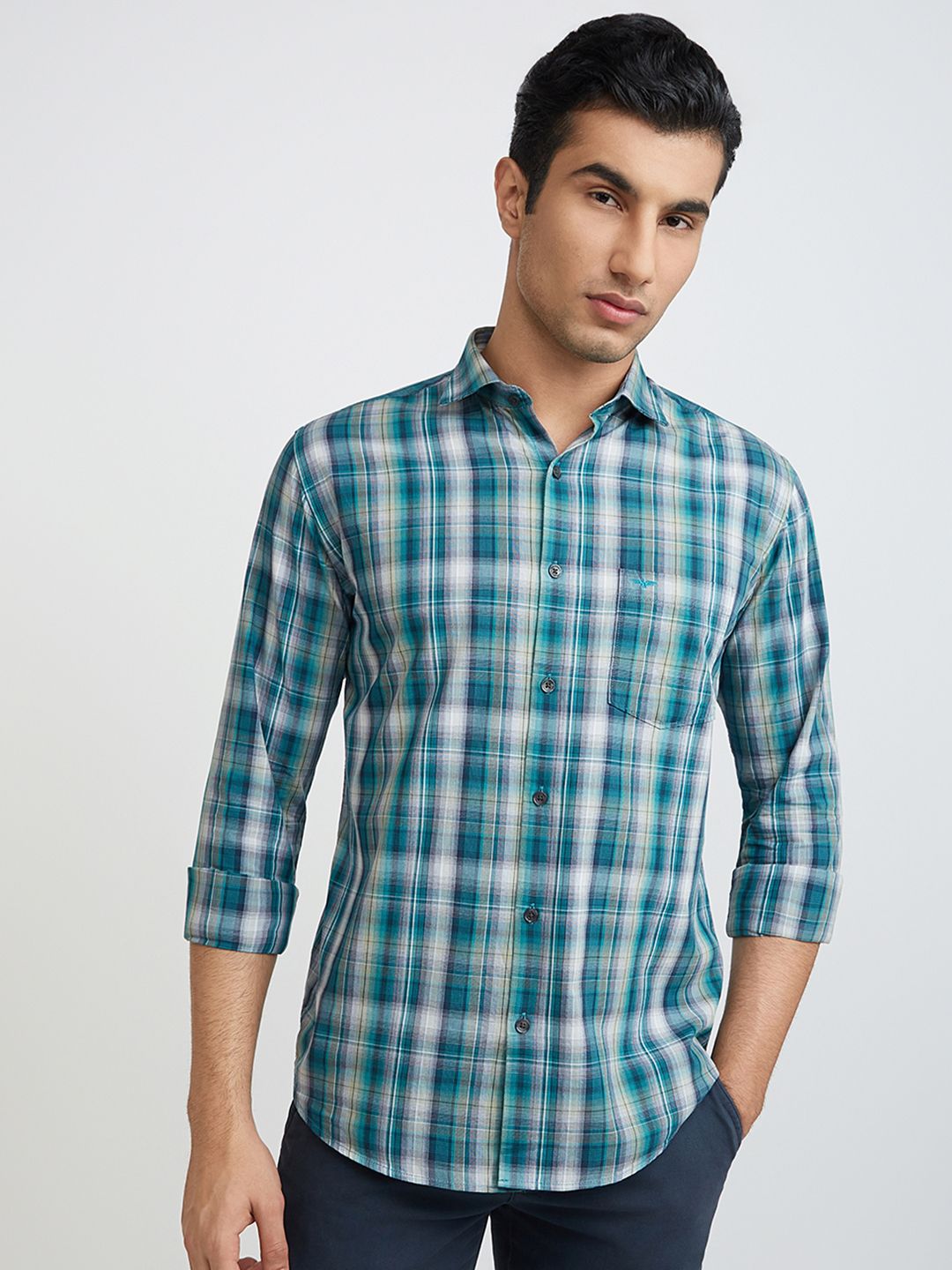 Park Avenue Men Tartan Checked Slim Fit Pure Cotton Formal Shirt
