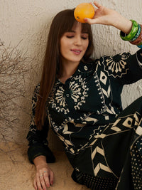 Indo Era Floral Printed Sequinned Shirt Collar A-Line Kurta with Salwar