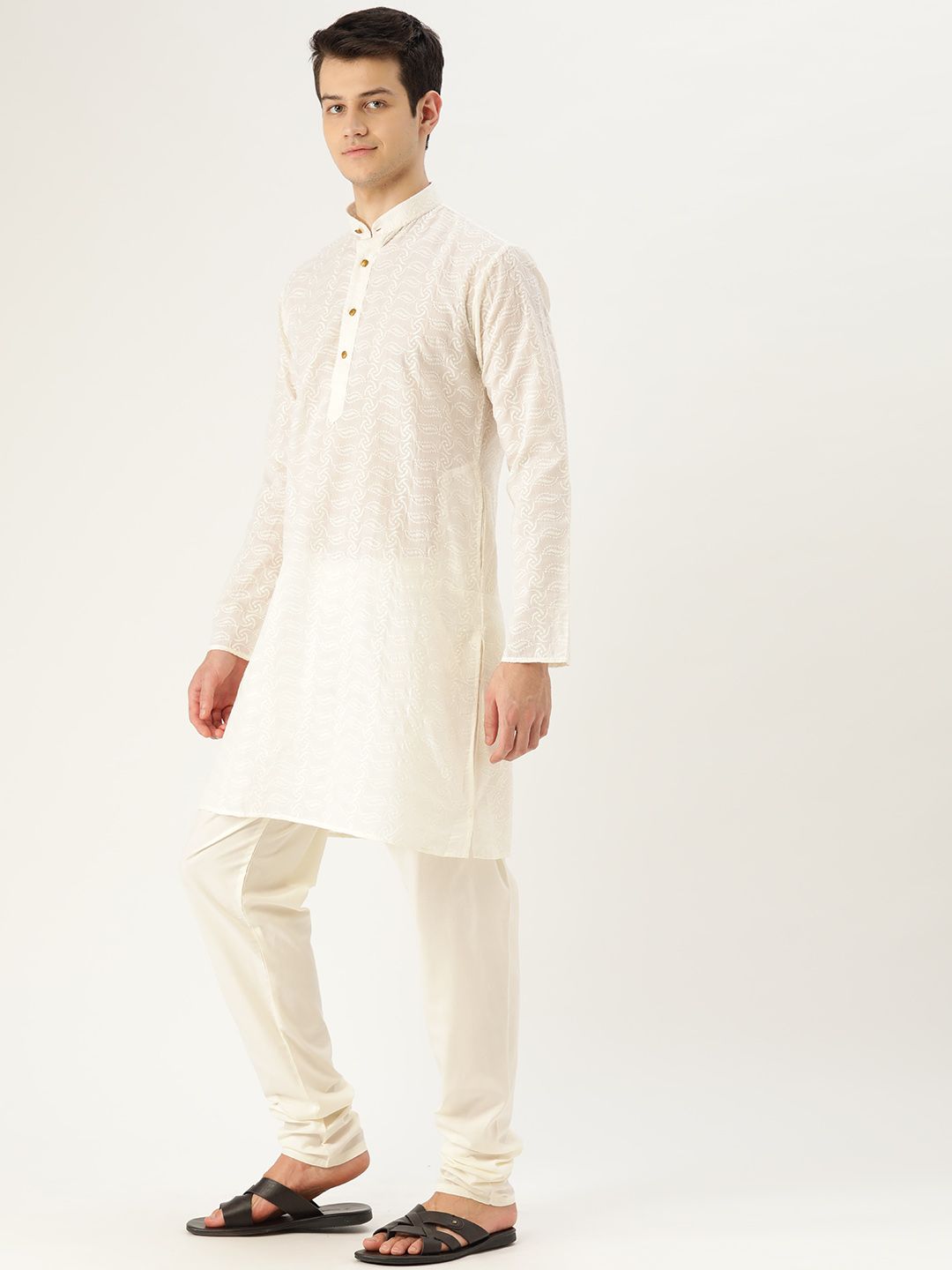 SOJANYA Men Off-White Chikankari Embroidered Semi-Sheer Straight Kurta