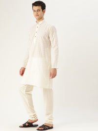 SOJANYA Men Off-White Chikankari Embroidered Semi-Sheer Straight Kurta