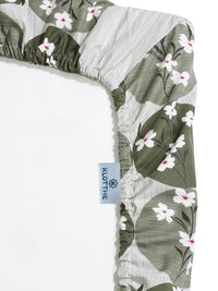KLOTTHE Olive & White Floral Printed Cotton 400 TC Set Cadar King 2.5 m x 2.25 m