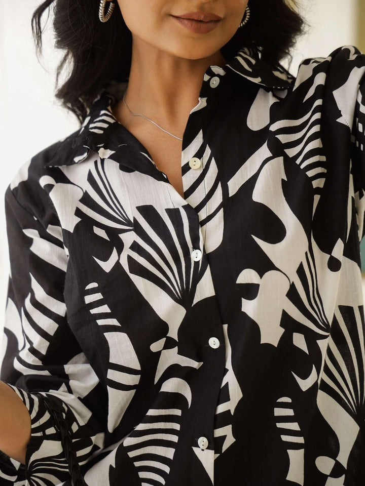 Mamicha Women Printed Shirt Collar Cotton Shirt and Trousers Co-Ords