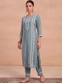 House of Chikankari Women Ethnic Motifs Embroidered Regular Thread Work Kurta with Trousers