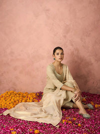 KALINI Ethnic Motifs Yoke Design Straight Thread Work Kurta with Trousers & Dupatta