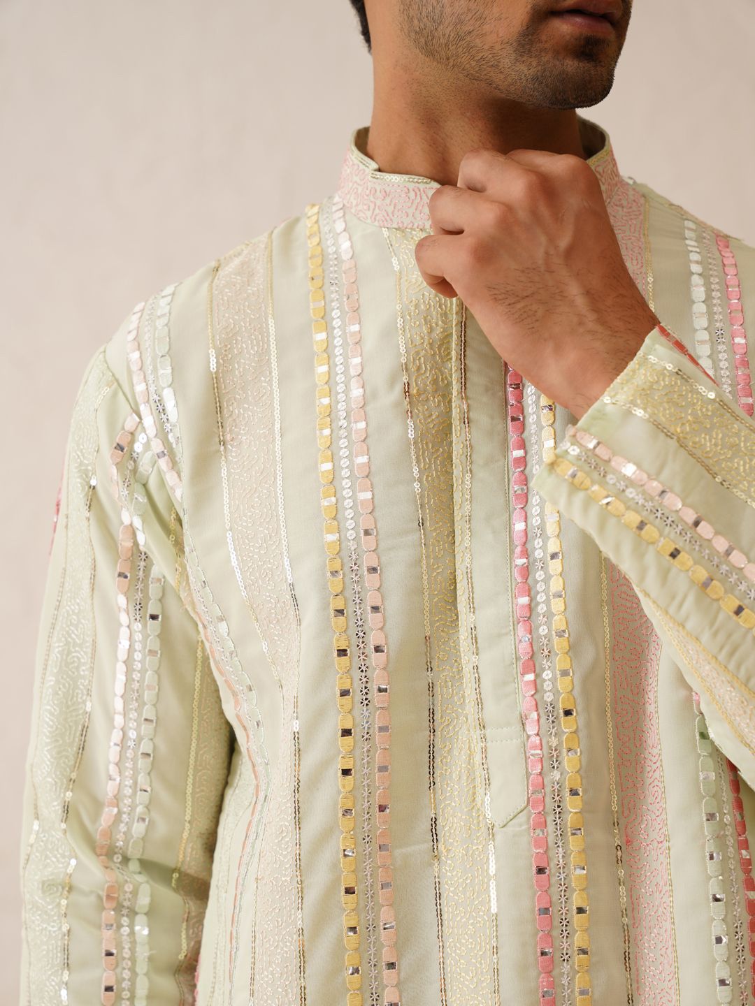 SOJANYA LUXE Embroidered Regular Sequinned Kurta with Pyjamas