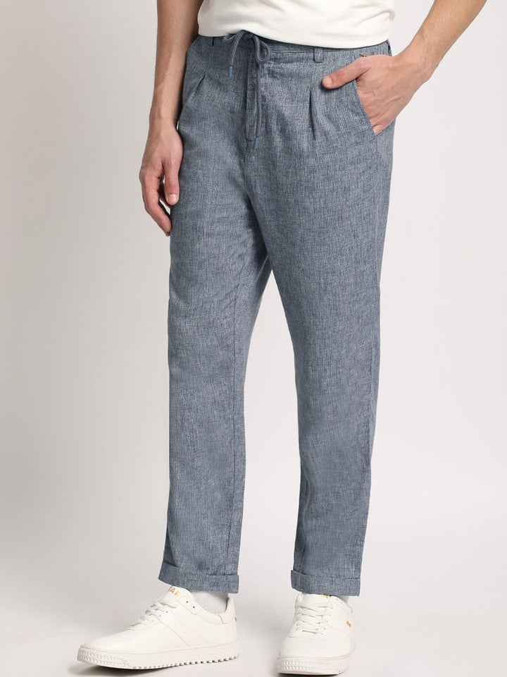 THE BEAR HOUSE Men Striped Mid-Rise Tapered Fit Trousers