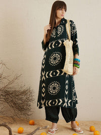 Indo Era Floral Printed Sequinned Shirt Collar A-Line Kurta with Salwar