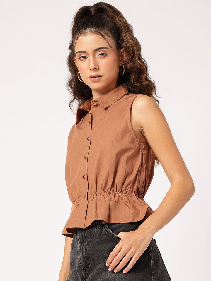 DressBerry Gathered Chic Cinched Waist Shirt Style Top