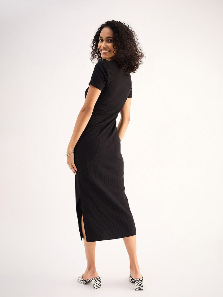 SASSAFRAS BASICS Square Neck Short Sleeves Sheath Midi Dress