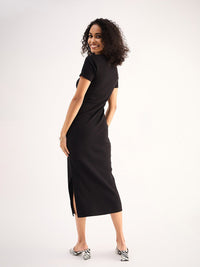 SASSAFRAS BASICS Square Neck Short Sleeves Sheath Midi Dress