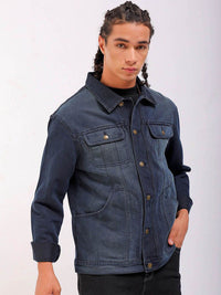 The Indian Garage Co Washed Checked Crop Denim Jacket with Patchwork