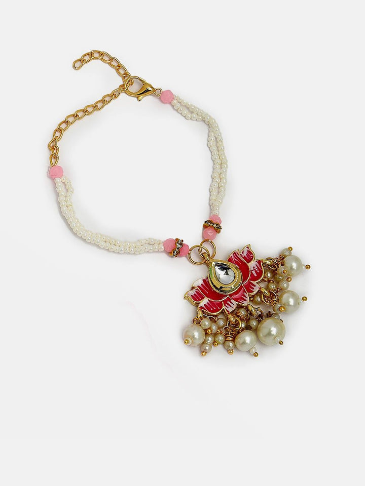 NVR Set of 2 Lotus Stone-Studded & Beaded Bhaiya Bhabhi Rakhi with Roli Chawal