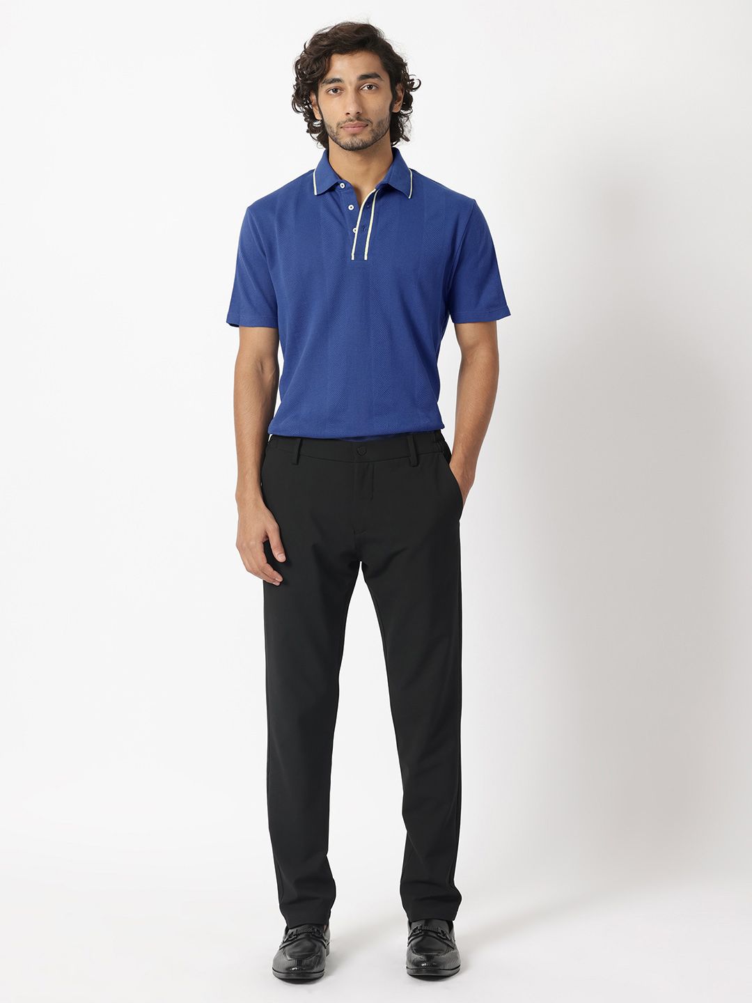 RARE RABBIT Men Cardona Polo Collar Pure Cotton Slim Fit T-Shirt
