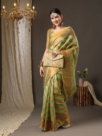 Saree mall Green & Gold-Toned Woven Design Zari Silk Blend Banarasi Sarees