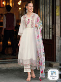 Indo Era Floral Embroidered Thread Work A-Line Kurta With Trousers & Dupatta