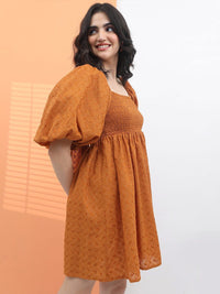 Tokyo Talkies Square Neck Self Design Fit & Flare Dress