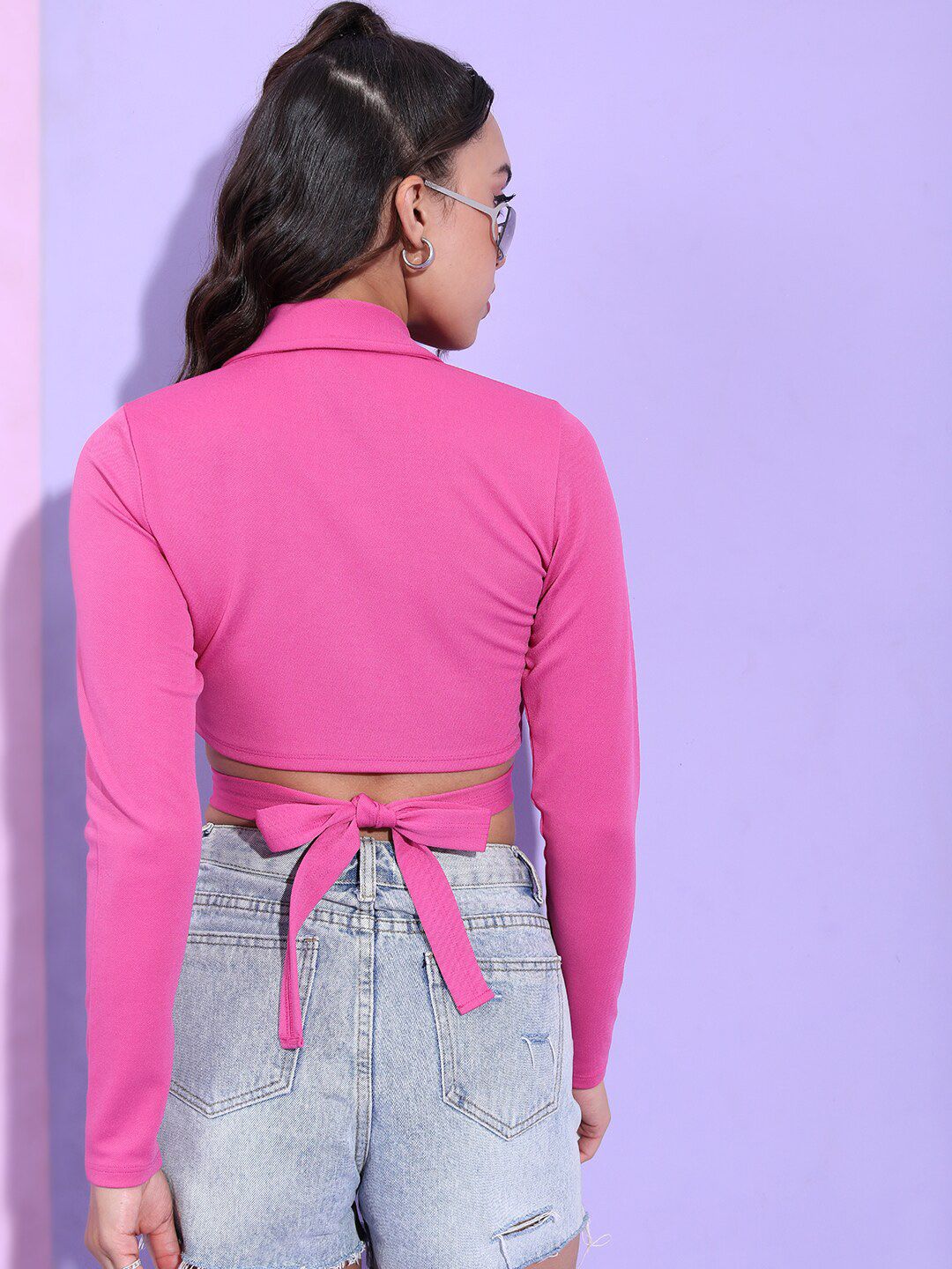 Tokyo Talkies Pink Shirt Collar Bungkus Tanaman Top