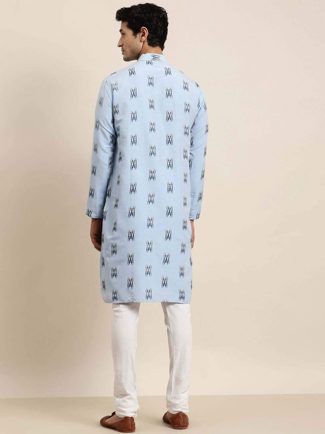 Anug by SOJANYA Men Blue Mandarin Collar Pure Cotton Kurta