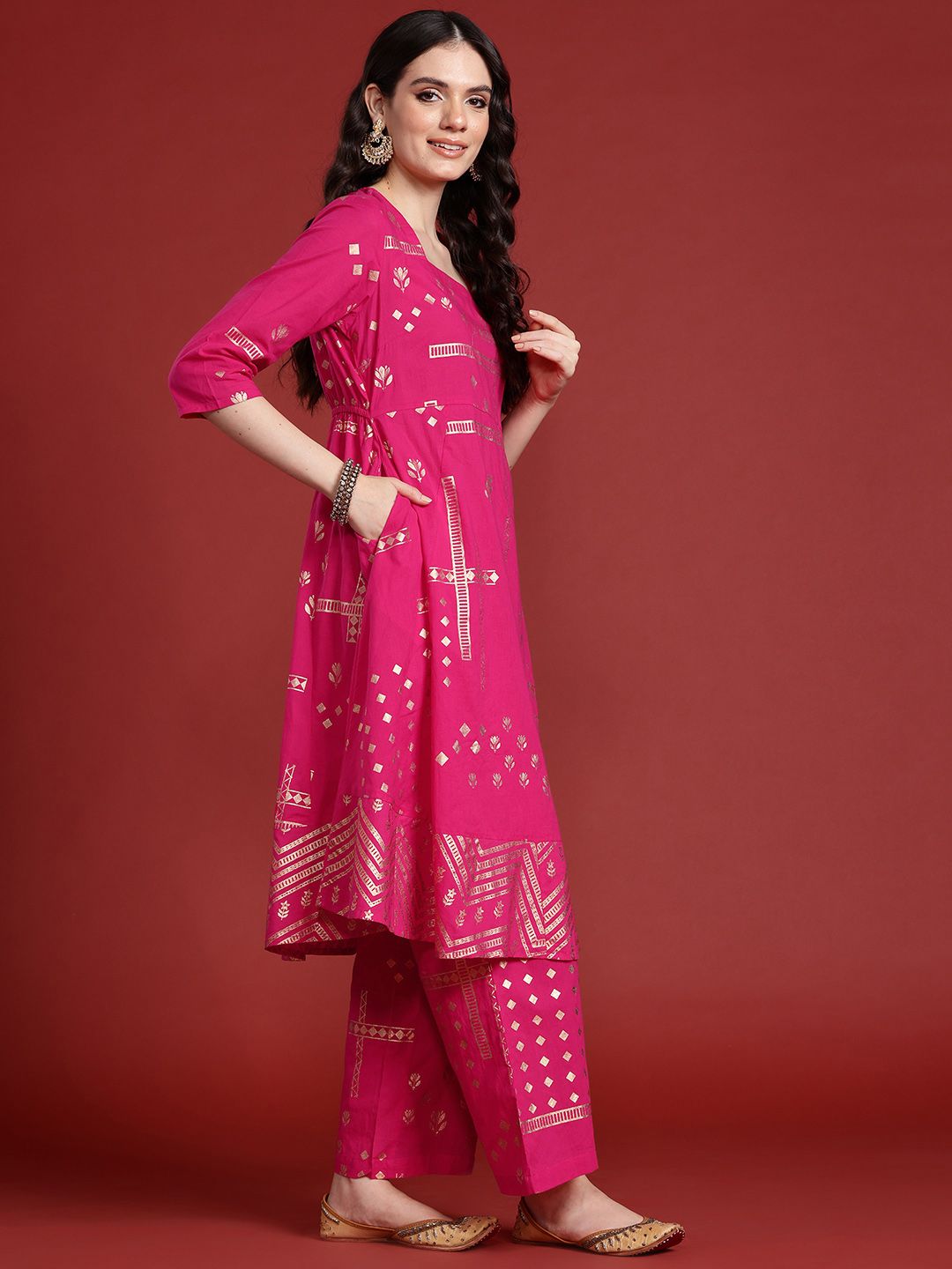 Anouk Printed Regular Gotta Patti Pure Cotton Kurta with Palazzos & Dupatta