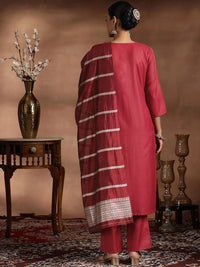 Libas Round Neck Pleated Straight Kurta with Trousers & Dupatta