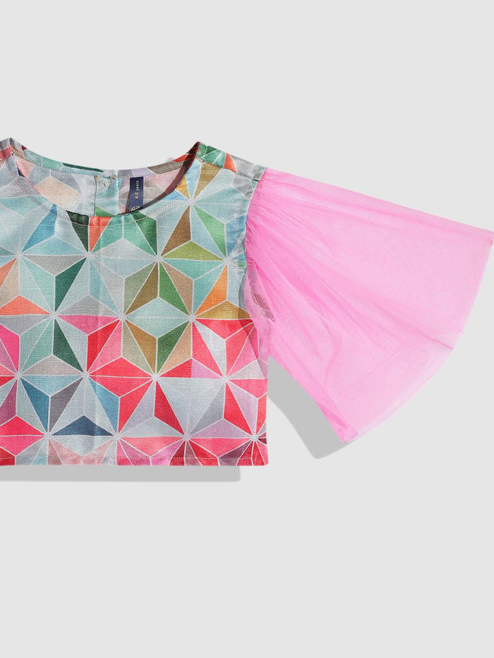 YK Girls Pink Printed Sibling Collection Ready to Wear Lehenga & Blouse With Dupatta