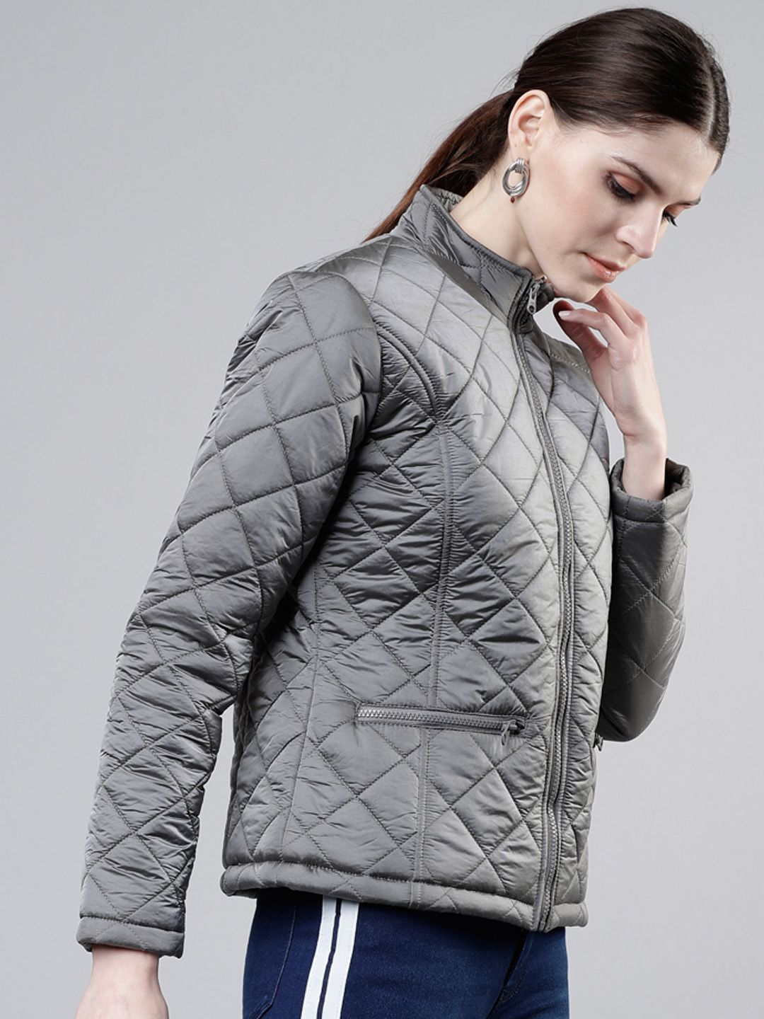 Tokyo Talkies Women Silver-Toned Solid Puffer Jacket