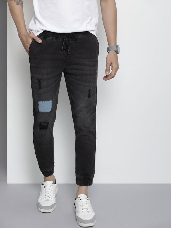 The Indian Garage Co Slim Fit Mildly Distressed Light Fade Stretchable Jogger Jeans