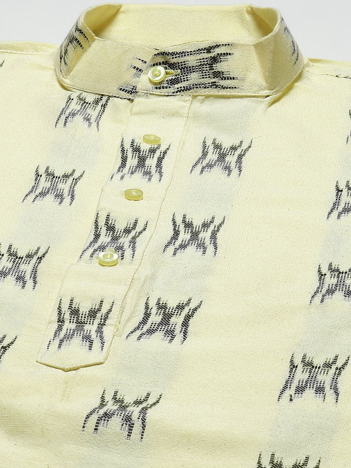 SOJANYA Lelaki Kuning & Hitam Pure Cotton Self Design Kurta