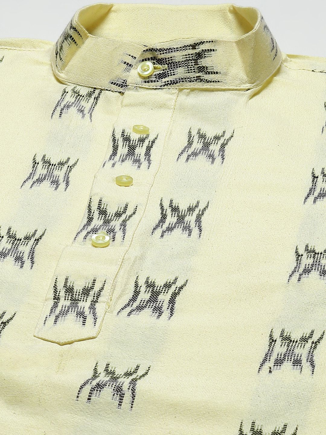 SOJANYA Lelaki Kuning & Hitam Pure Cotton Self Design Kurta