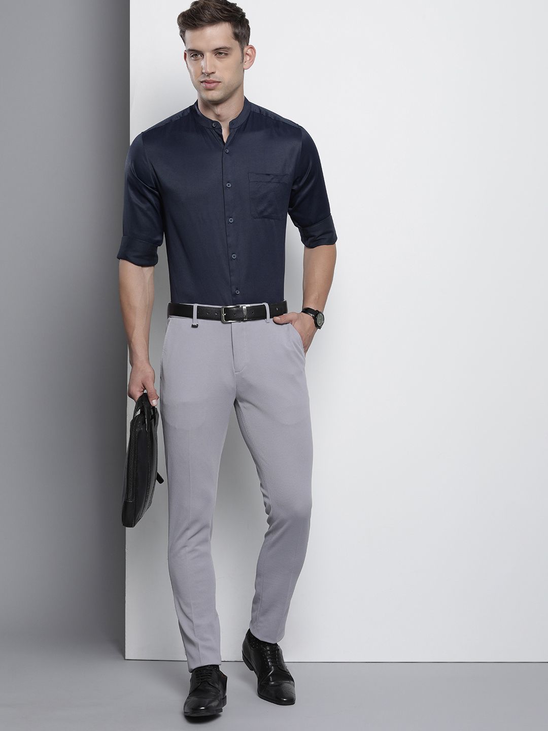 The Indian Garage Co. X Luxe Men Slim Fit Mandarin Collar Formal Shirt