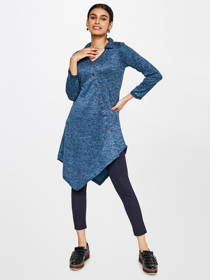 Global Desi Self Design Shirt Collar Tunic