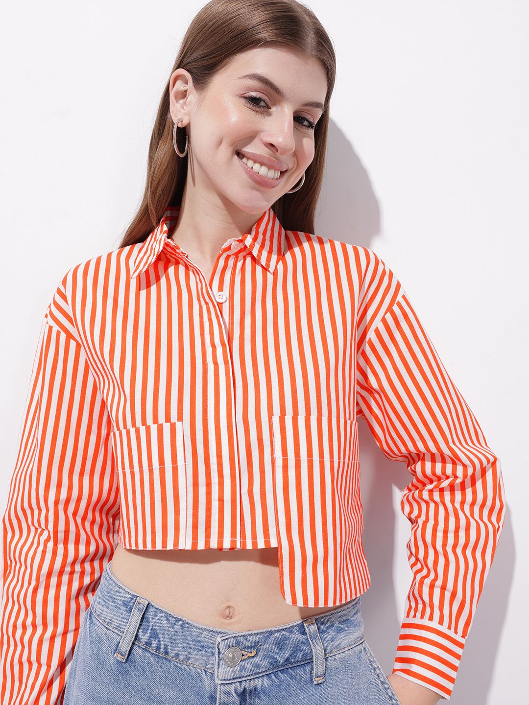 DressBerry Nauti-Verti Stripes Power Pocket Crop Shirt