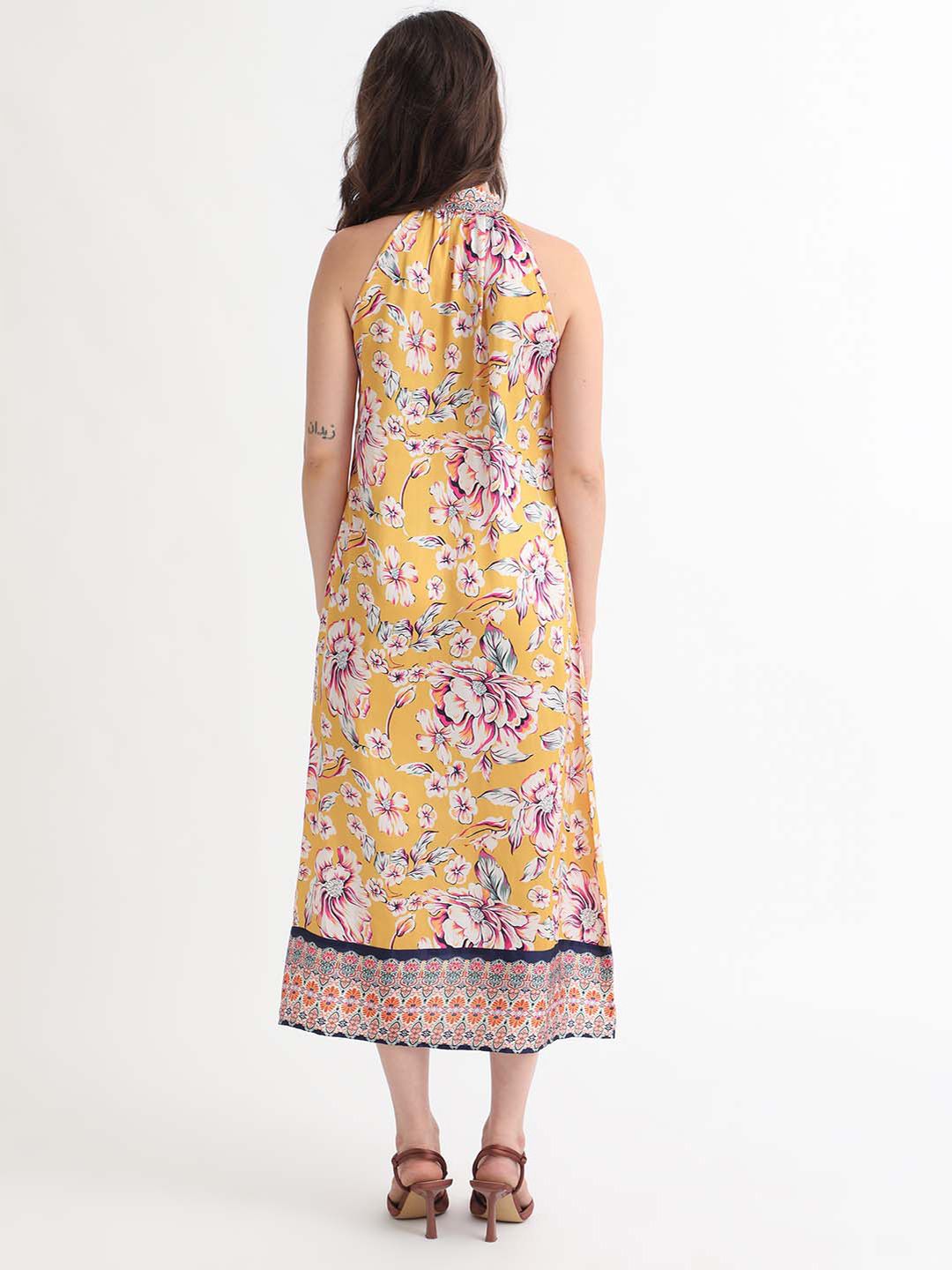 RAREISM Floral Print Tie Up A-Line Dress