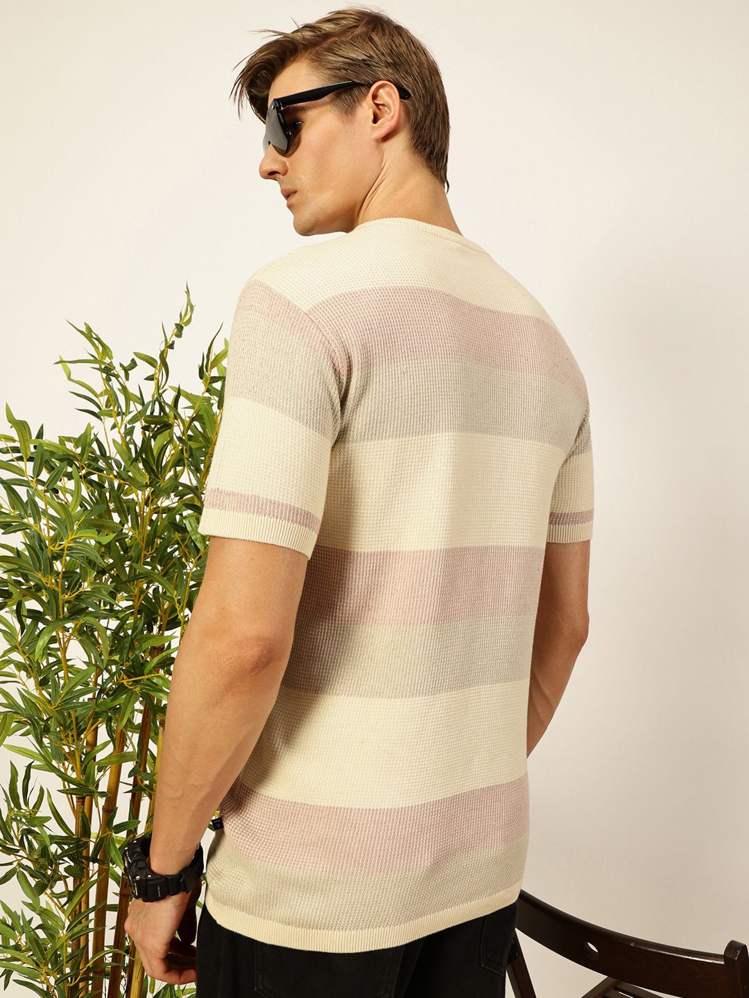 Thomas Scott Men Knit Striped Round Neck T-shirt