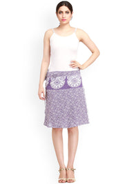 Exotic India Pure Cotton Block Printed Aster Purple Wrap-Around Mini-Skirt