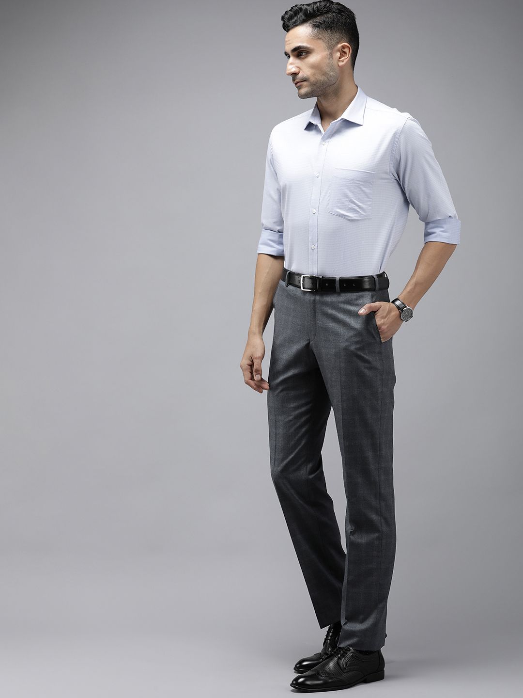 Park Avenue Men Mid-Rise Checked Smart Trousers