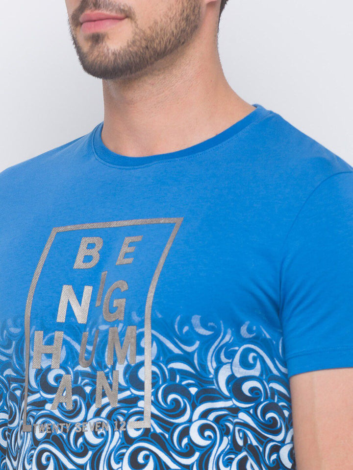 Being Human Men Blue Floral Printed Pure Cotton T-shirt