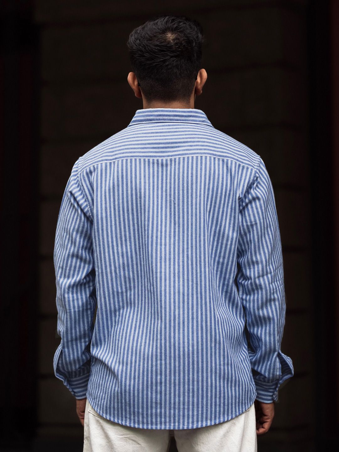 Powerlook Men Spread Collar Vertical Striped Cotton Casual Shirt