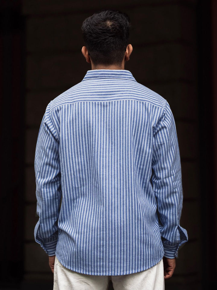 Powerlook Men Spread Collar Vertical Striped Cotton Casual Shirt