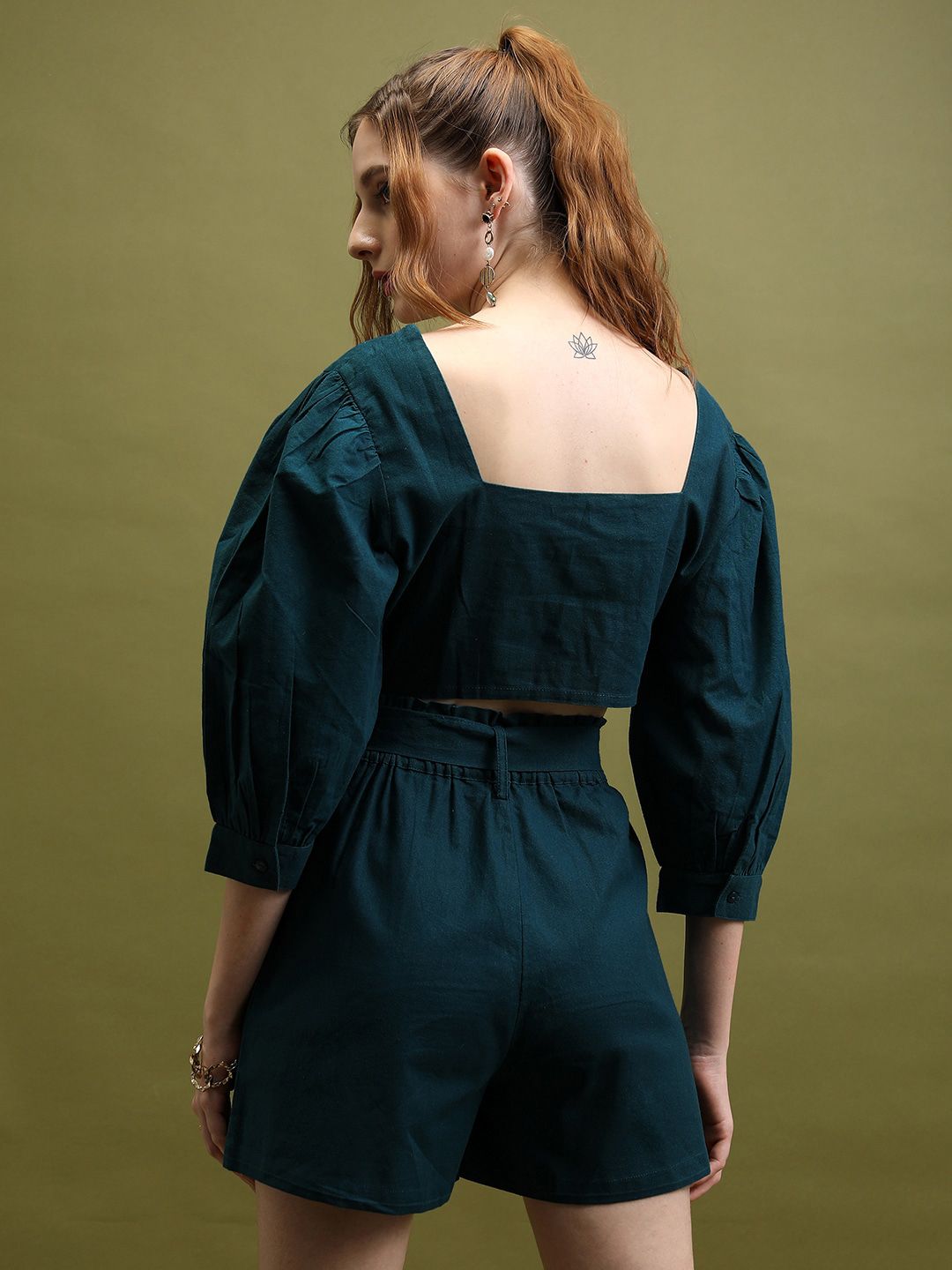 Tokyo Talkies Teal Pure Cotton Top With Short Co-Ords