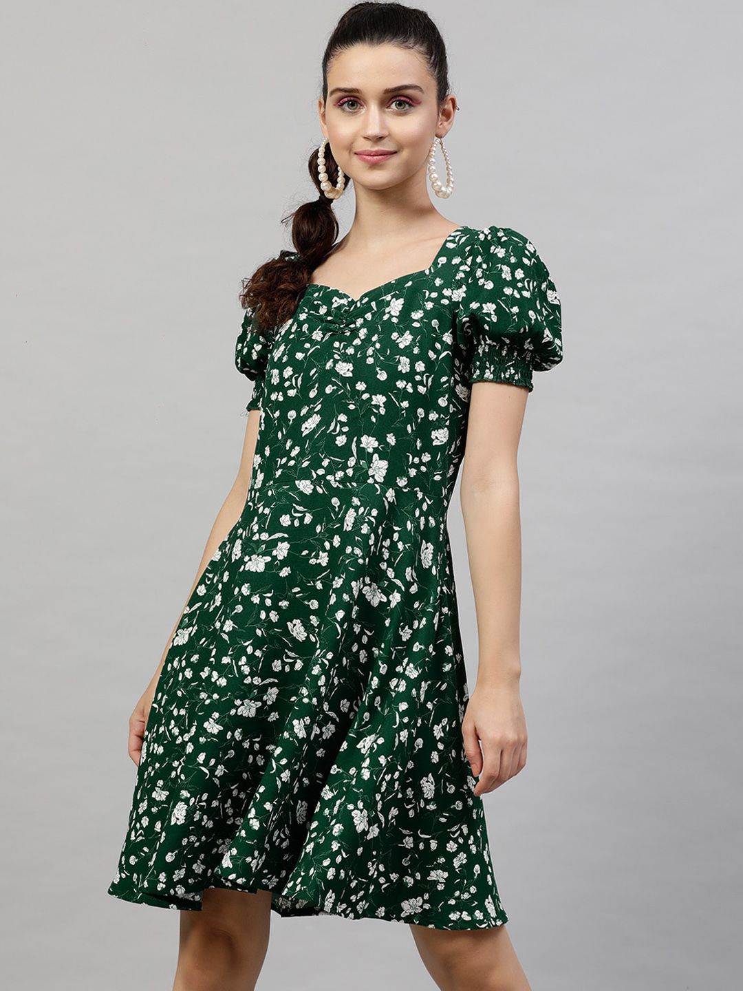 STREET 9 Women Green Printed A-Line Dress
