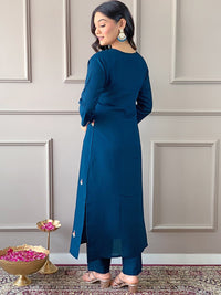 KALINI Floral Embroidered Regular Thread Work Straight Kurta With Trousers & Dupatta