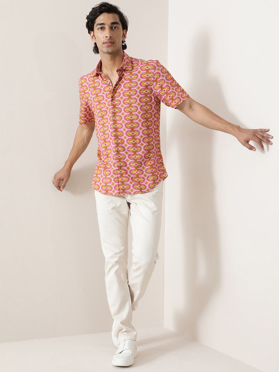 RARE RABBIT Rebeus Slim Fit Geometric Printed Shirt