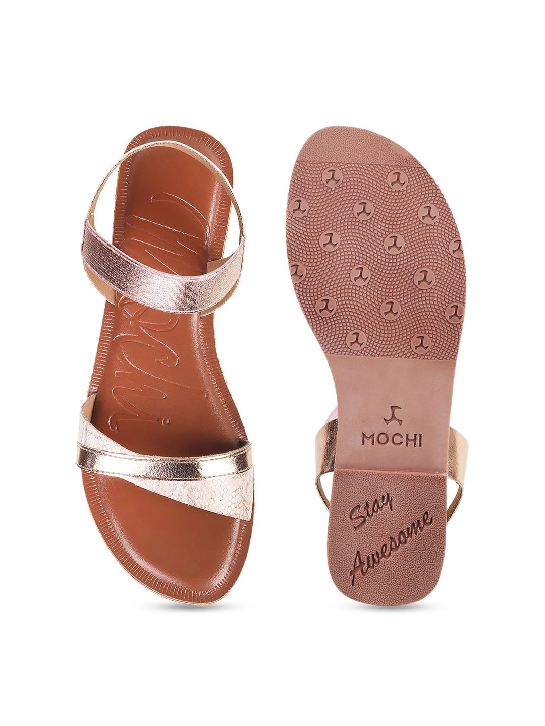 Mochi Women Rose Gold-Toned Open Toe Flats