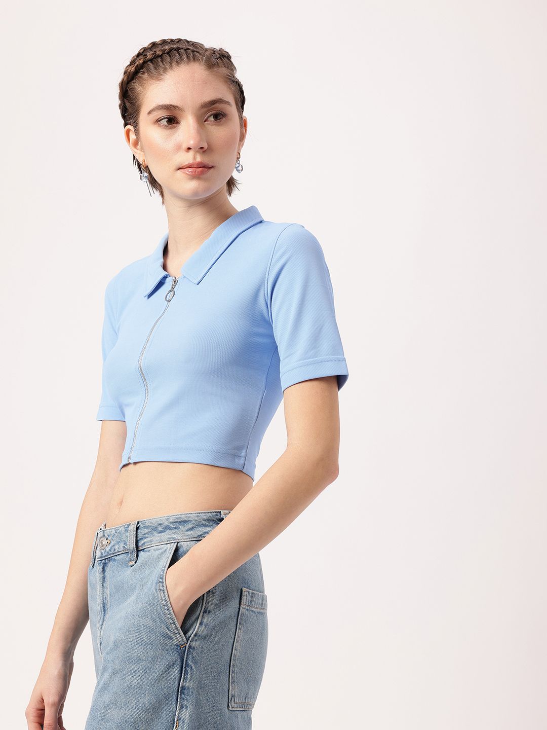 DressBerry Cute Femme Polo Collar Crop T-shirt