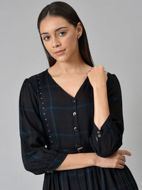 W Black Checked A-Line Midi Dress
