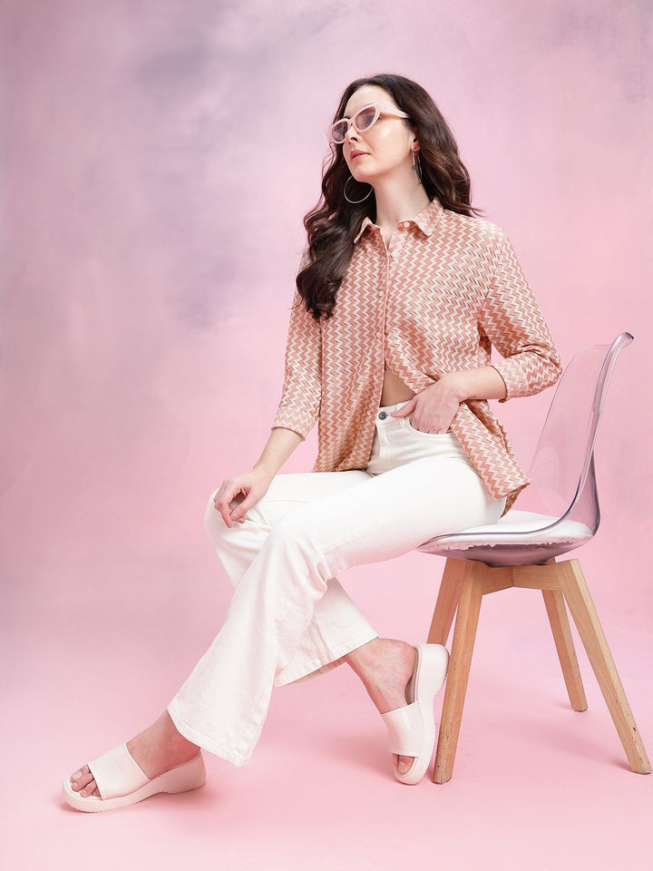 DressBerry Women Chevron Opaque Casual Shirt