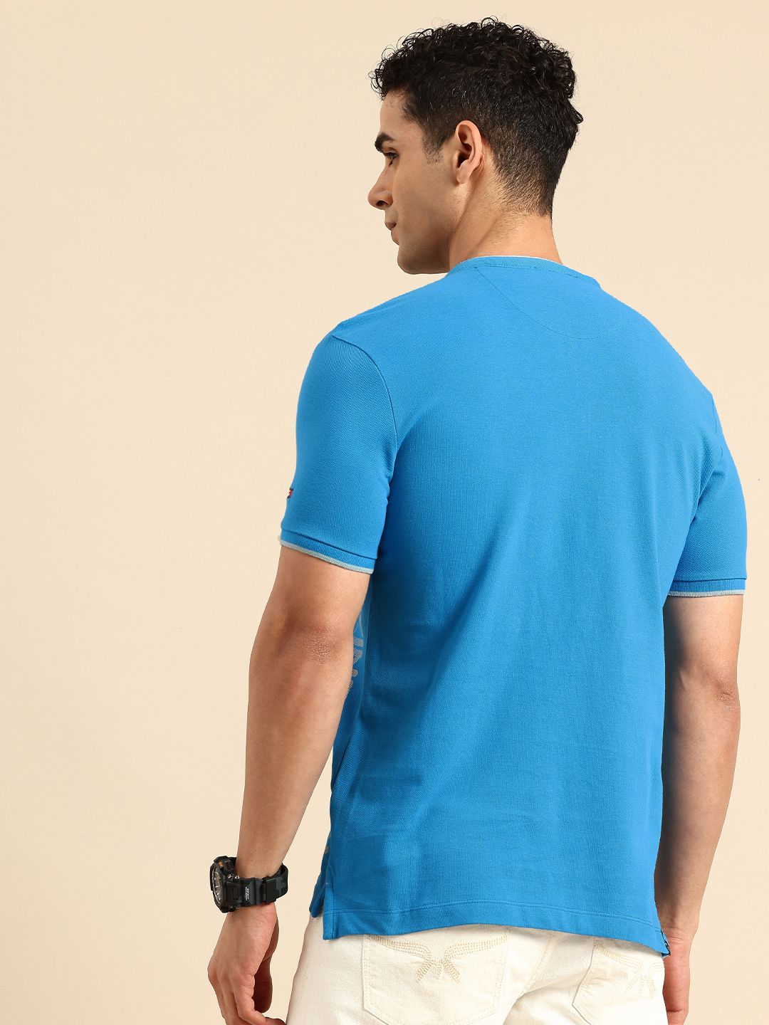 Being Human Pure Cotton Brand Logo Printed Henley Neck T-shirt